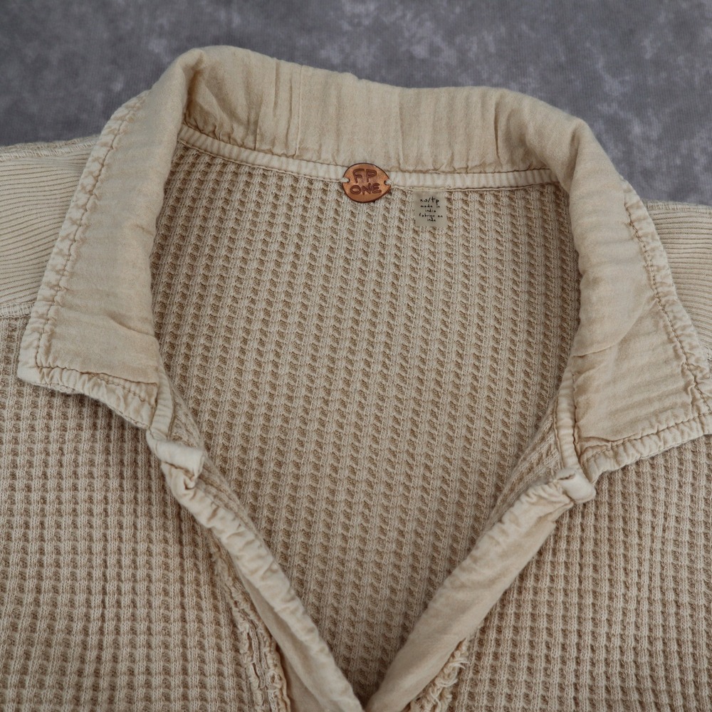 Free People Scout Jacket Thermal Shacket Waffle Knit Oversized XS Beige Cotton - Picture 5 of 10